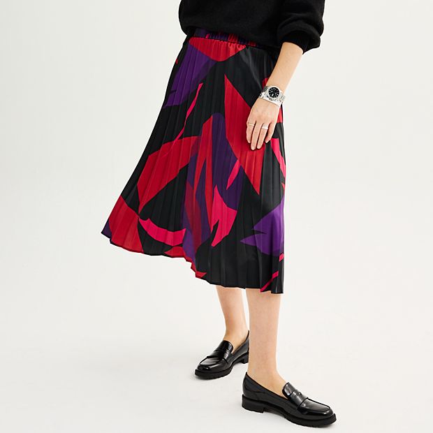 Women's Nine West Satin Pull On Pleated Midi Skirt