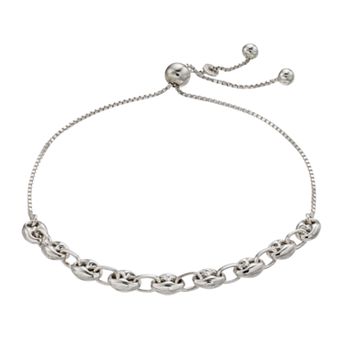 Karat Rush Sterling Silver Cubic Zirconia Puffed Mariner Chain Bolo Bracelet