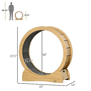 PawHut Cat Running Wheel Cat Tree with Carpet Runway Cat Exercise Wheel with Brake Cat Tower Pet Furniture for Kittens Natural