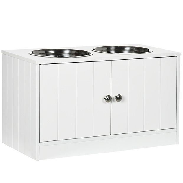 PawHut Large Elevated Dog Bowls with Storage Cabinet Containing