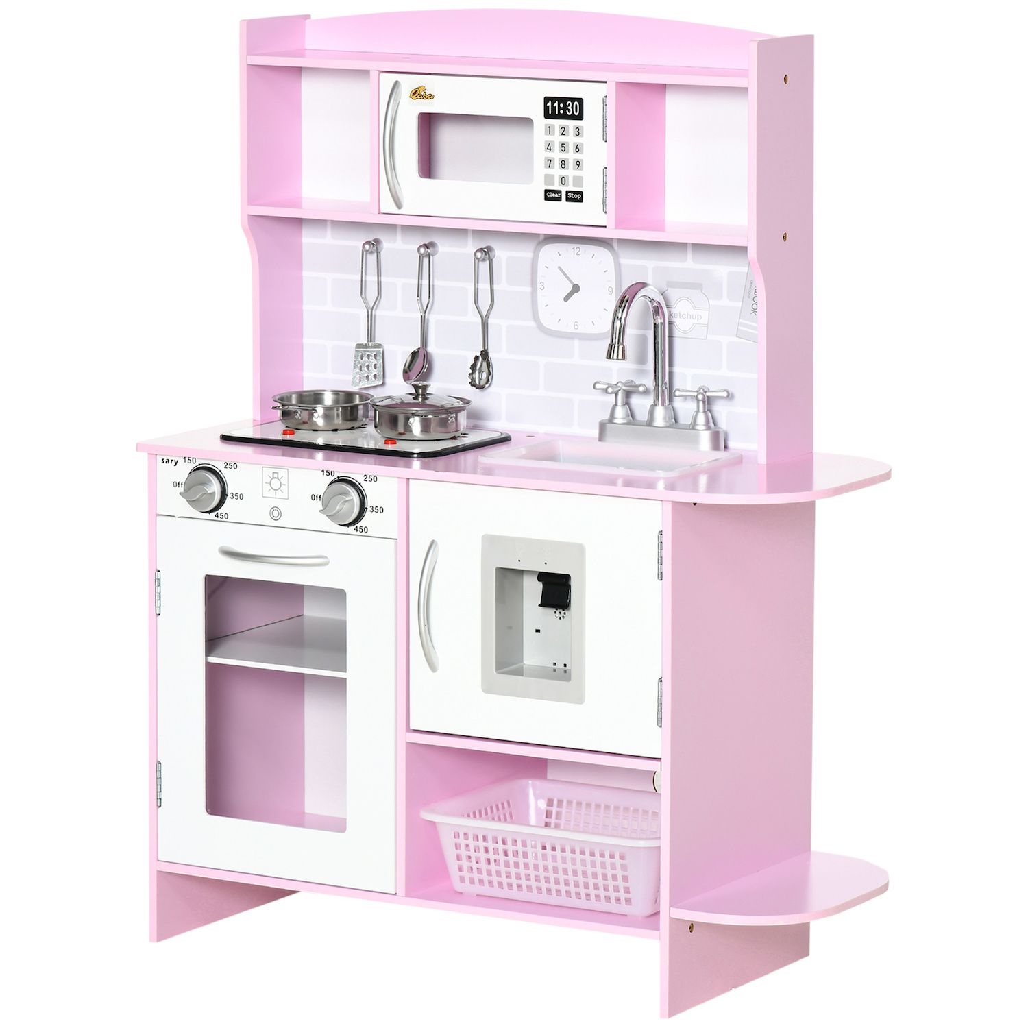 Lil' Jumbl Kids Wooden Kitchen Set, Pretend Working Sink with Real Running  Water, Includes Range Hood, Microwave & Stove Top That Make Realistic Sound