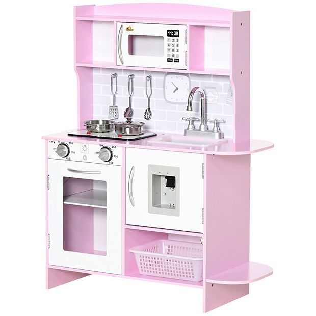 Qaba Pretend Play Kitchen with Sound Effects and Stove Lights Kids Kitchen Playset with Storage Water