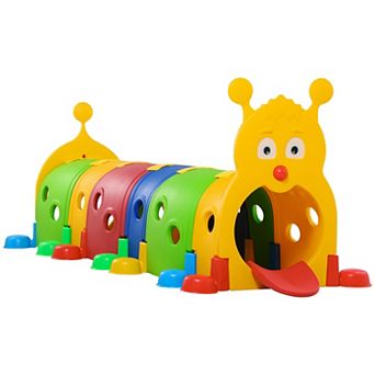 Qaba Kids Caterpillar Tunnel Outdoor Indoor Climb-N-Crawl Play Equipment for 3-6 Years Old, 6 Sections, for Daycare, Preschool, Playground