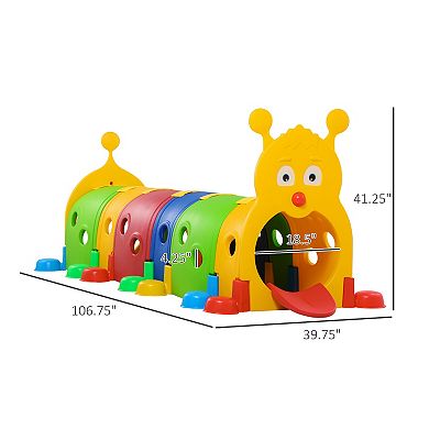 Qaba Kids Caterpillar Tunnel Outdoor Indoor Climb-N-Crawl Play Equipment for 3-6 Years Old, 6 Sections, for Daycare, Preschool, Playground