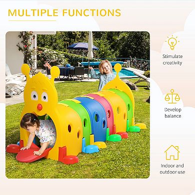 Qaba Kids Caterpillar Tunnel Outdoor Indoor Climb-N-Crawl Play Equipment for 3-6 Years Old, 6 Sections, for Daycare, Preschool, Playground