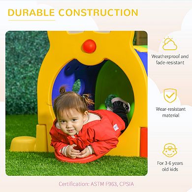 Qaba Kids Caterpillar Tunnel Outdoor Indoor Climb-N-Crawl Play Equipment for 3-6 Years Old, 6 Sections, for Daycare, Preschool, Playground