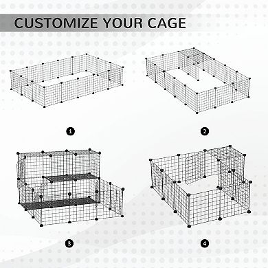 PawHut 2-Tier Foldable Metal Small Animal Playpen Pet Fence with Reshaping Customizable Design, Large Guinea Pig Cage, Bunny Rabbit Cage, and Chinchilla Cage, C&C Cage and Metal Playpen with Mats