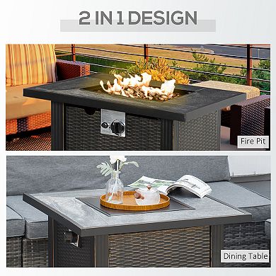 30" Gas Propane Fire Pit Table 50,000btu Wicker Auto Ignition Firepit W/ Lid