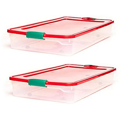 HOMZ 60 Quart Latching Holiday Underbed Storage Container Box, Clear (4 Pack)