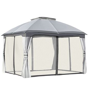 10' X 12' 2 tier Outside Pergola Canopy W/ Steel Frame And Arched Roof Grey