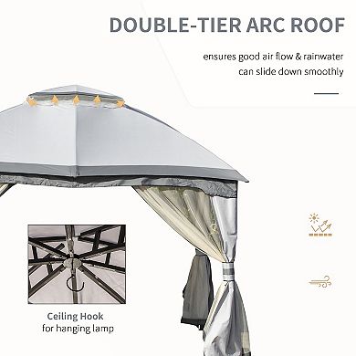 10' X 12' 2-tier Outside Pergola Canopy W/ Steel Frame And Arched Roof Grey
