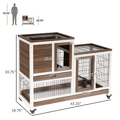 PawHut Wooden Rabbit Hutch Elevated Bunny Cage Indoor Small Animal ...