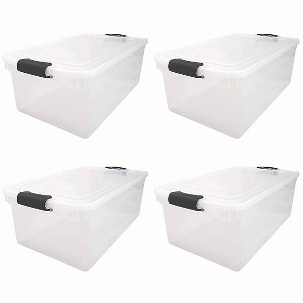 Homz Multipurpose 66 Quart Clear Storage Container Tote Bins with Secure  Latching Lids for Home or Office Organization, (2 Pack)