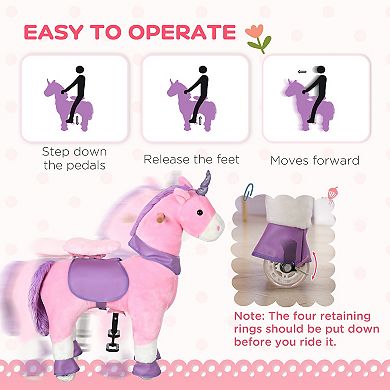 Qaba Ride On Real Walking Unicorn with Sparkly Horn, Soft Plush Ride On Rocking Horse Bearing 176lbs, Imaginative Interactive Toy for Kids, Unicorn Gifts