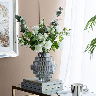 A&B Home Ribbed Geometric Glass Vase Table Decor