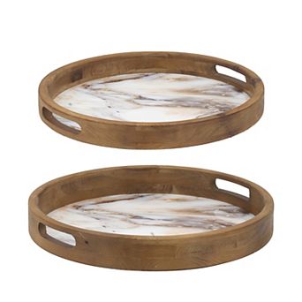 A&B Home Round Wooden Tray 2 pc Set