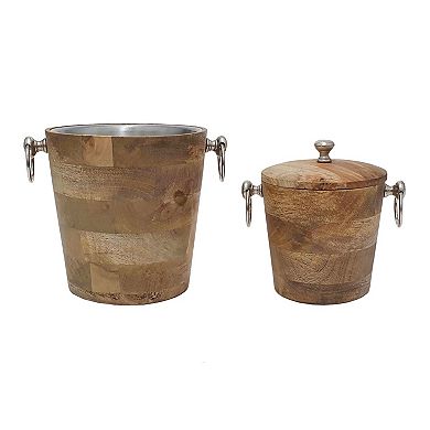 A&B Home Mango Wood Bar Bucket 2-piece Set