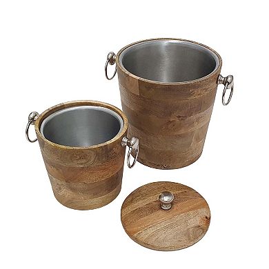 A&B Home Mango Wood Bar Bucket 2-piece Set