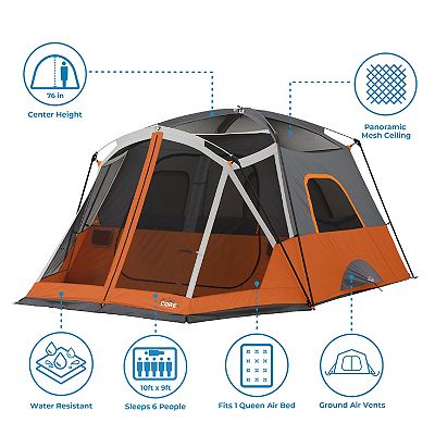 CORE 6 Person Straight Wall Tent with Screen Room