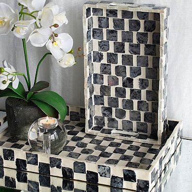 A&B Home Decorative Checkered Pattern Rectangular Tray Table Decor
