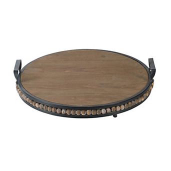 Decorative Wood Bead Tray With Metal Handles