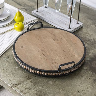 Decorative Wood Bead Tray With Metal Handles