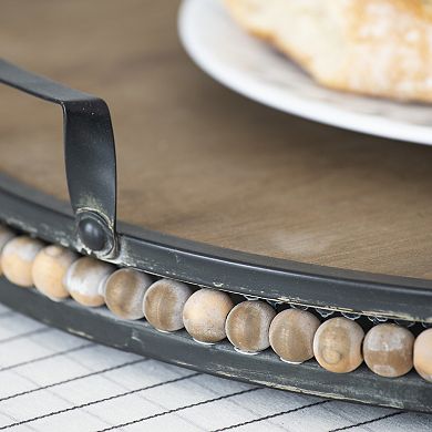 Decorative Wood Bead Tray With Metal Handles