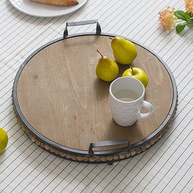 Decorative Wood Bead Tray With Metal Handles