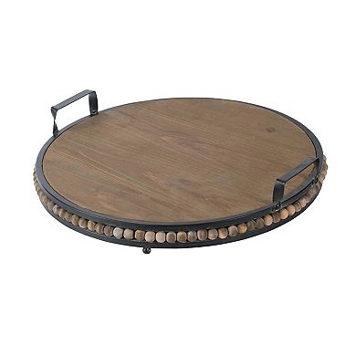 Decorative Wood Bead Tray With Metal Handles