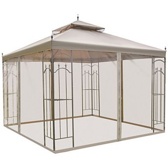 Outsunny Decorative Outdoor Gazebo with Corner Shelves