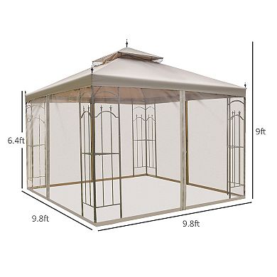 Outsunny Gazebo 10' x 10' Steel Outdoor Garden Gazebo with Mesh Curtains - Brown