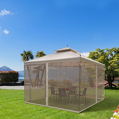 Outsunny Gazebo 10' x 10' Steel Outdoor Garden Gazebo with Mesh Curtains - Brown