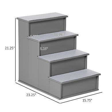 PawHut Pet Stairs, Small Pet Steps with Cushioned Removable Covering for Dogs and Cats Up To 22 Lbs., Grey