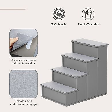 PawHut Pet Stairs, Small Pet Steps with Cushioned Removable Covering for Dogs and Cats Up To 22 Lbs., Grey