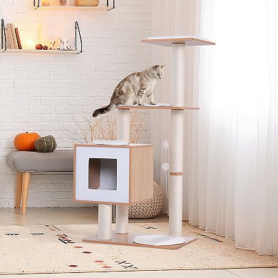 47" Cat Climbing Tree Tower Condo Furniture Pet Kitty Scratching Post Play House