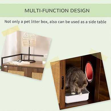 PawHut Rattan Cat Litter Box Furniture with Large Hidden Storage