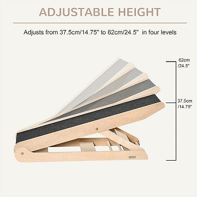 PawHut Height Adjustable Pet Ramp with Non-Slip Carpet Surfaces, 4 Levels Folding Dog Cat Ramp for Bed, Sofa & Car