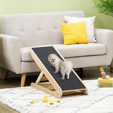 PawHut Height Adjustable Pet Ramp with Non-Slip Carpet Surfaces, 4 Levels Folding Dog Cat Ramp for Bed, Sofa & Car