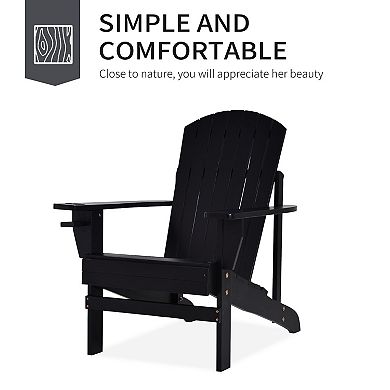 Wood Adirondack Chair, Wooden Outdoor & Patio Seating For Fire Pit, Black