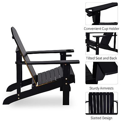 Wood Adirondack Chair, Wooden Outdoor & Patio Seating For Fire Pit, Black