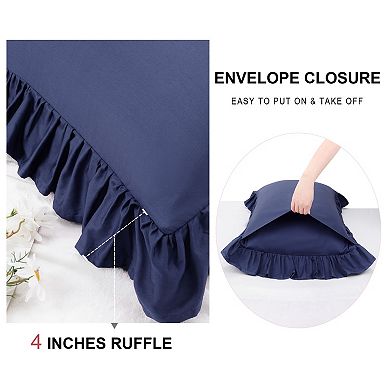Pure Cotton Ruffled Pillowcases 2 Pcs Soft Envelope Closure Queen 20" x 30"
