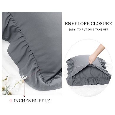 Microfiber Ruffle Pillowcases 2 Pcs Soft Envelope Closure Standard 20" x 26"