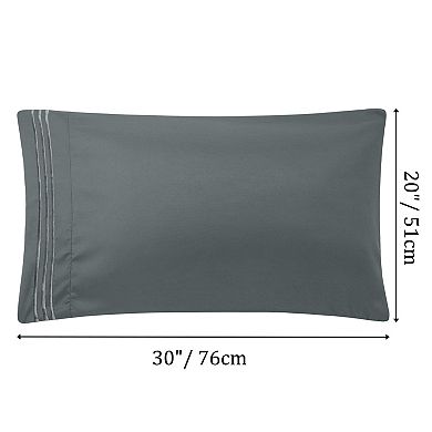 2Pcs Microfiber Embroidery Pillowcases Zipper Queen 20" x 30"