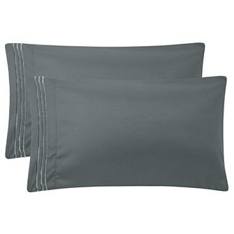 2 pc Microfiber Embroidery Pillowcases Zipper Queen 20" x 30"