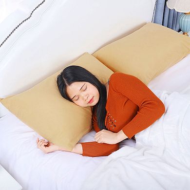 Soft 2pcs Pillowcases Microfiber No Wrinkle Travel Yellow Pillow Case Cover 14" x 20"