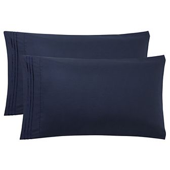 Brushed Pillowcases Soft Pillow Covers with Embroidery Zipper Closure 2 pc King 20" x 36"