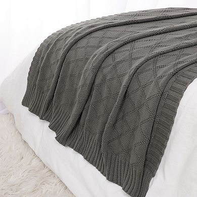 Soft 100% Cotton Cable Knit Throw Blanket for Couch Sofa Chair Decorative Home Throw 50"x60"