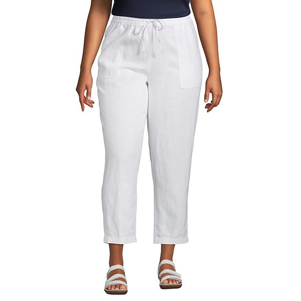 Plus Size Lands' End High-Waisted Pull-On Linen Crop Pants