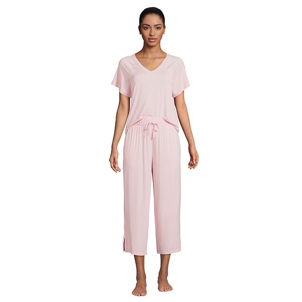 Women's Lands' End Cooling Short Sleeve Pajama Top and Cropped Pajama