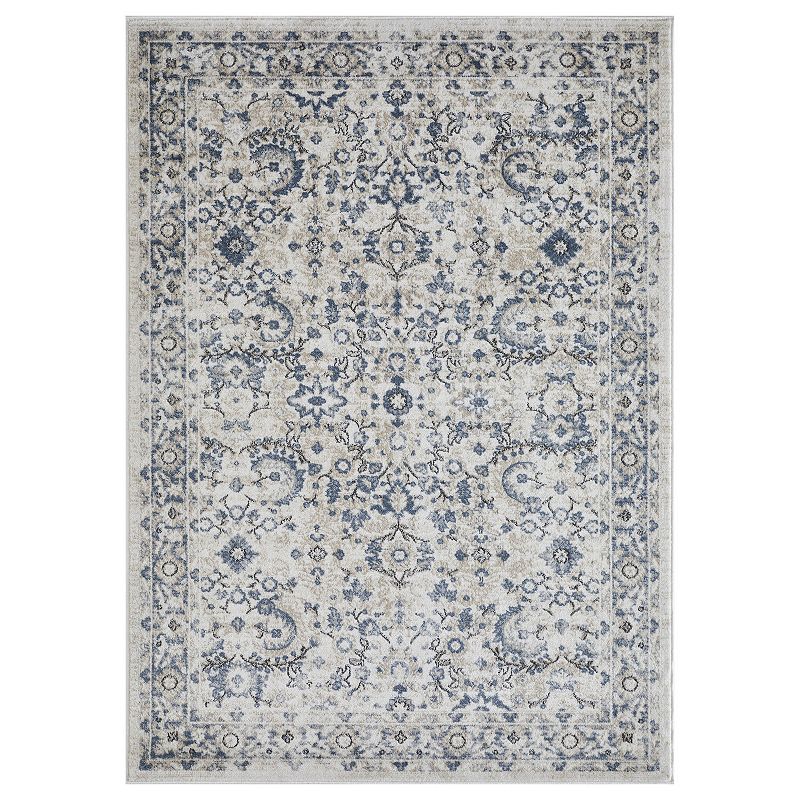 Loomaknoti Kehleigh Oti Blue Area Rug, White, 5X7 Ft